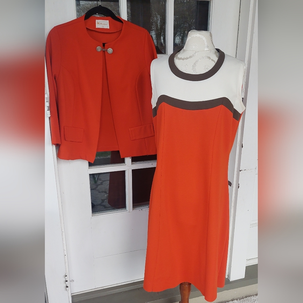 Knitmakers Vintage Orange Dress with Matching Suit Jacket size Medium